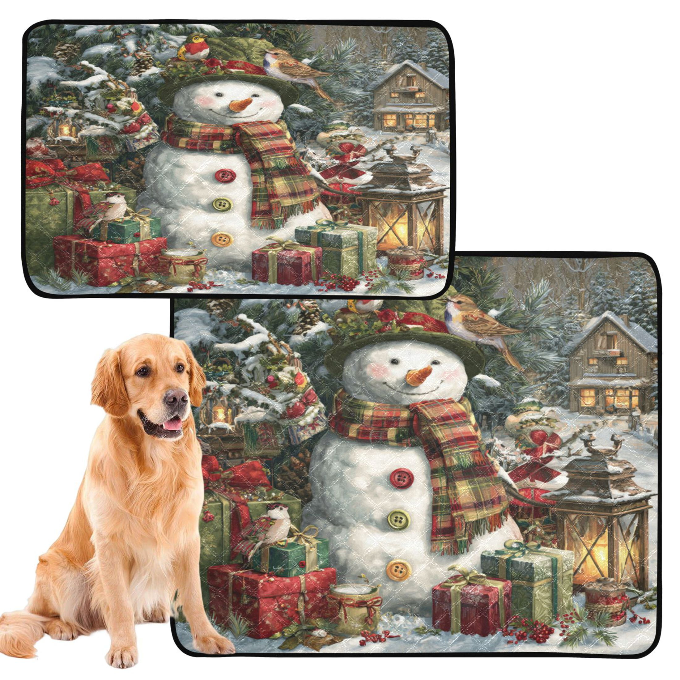 Qxltty Christmas Themed Snowman Cat litter Pads Pet Set of 2 Diaper Mats Center Anti-leakage Layer Absorbent Soft and Comfortable
