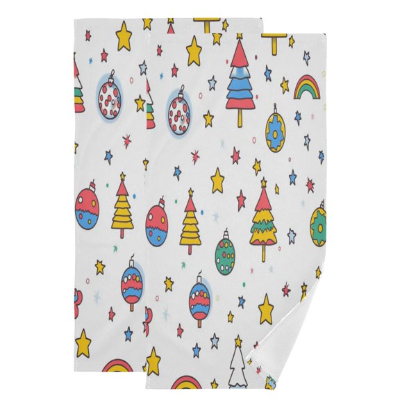 Qxltty Christmas Tree Disco Balls Pattern Face Towel Set of 2 Polyester Cotton Soft Bath Towels for Bathroom Kitchen Hotel Spa 28.3x14.4in
