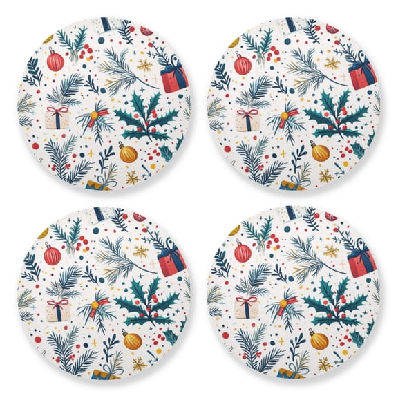 Qxltty Christmas Tree Pattern with Gift Boxes and Bells Wooden Coasters Set of 4 Fun and Practical Perfectly Non-Slip Warm Home Accent