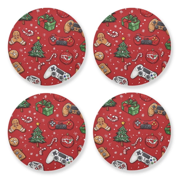Qxltty Christmas Tree Video Game Pattern Wooden Coasters Set of 4 Fun and Practical Perfectly Non-Slip Warm Home Accent