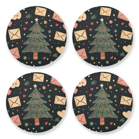 Qxltty Christmas Tree Wooden Coasters Set of 4 Fun and Practical Perfectly Non-Slip Warm Home Accent