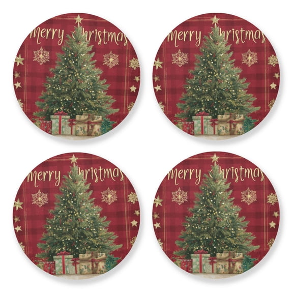 Qxltty Christmas Tree Wooden Coasters Set of 4 Fun and Practical Perfectly Non-Slip Warm Home Accent