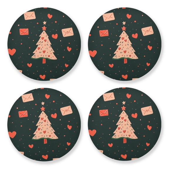 Qxltty Christmas Tree Wooden Coasters Set of 4 Fun and Practical Perfectly Non-Slip Warm Home Accent