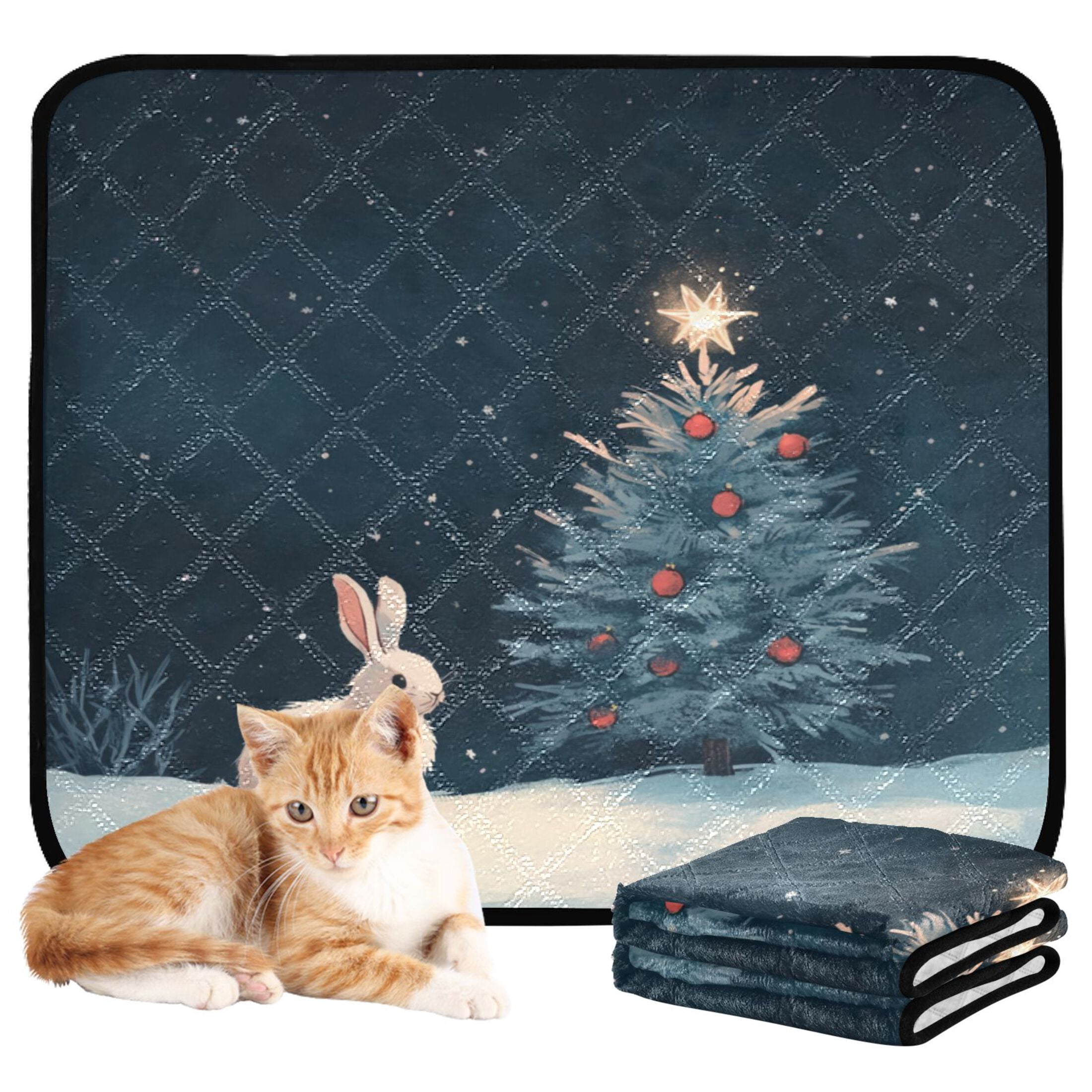 Qxltty Christmas Tree and A Rabbit Cat litter Pads Pet Set of 3 Diaper Mats Center Anti-leakage Layer Absorbent Soft and Comfortable