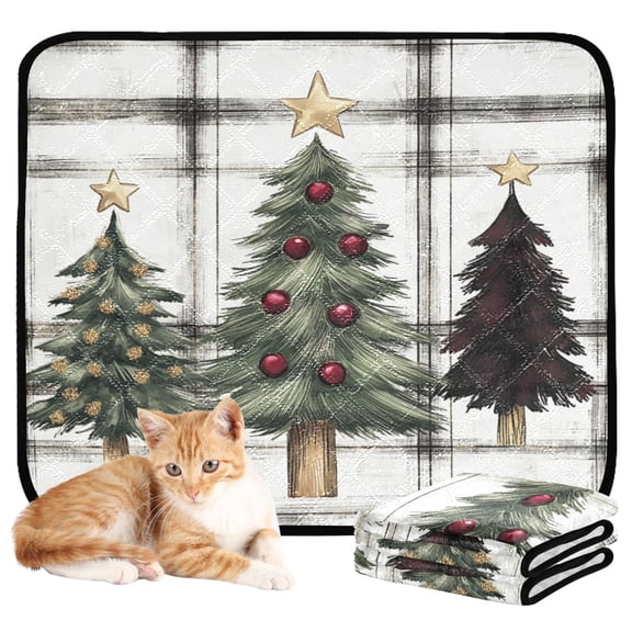 Qxltty Christmas Trees on A White and Black Plaid Pattern Cat litter Pads Pet Set of 3 Diaper Mats Center Anti-leakage Layer Absorbent Soft and Comfortable