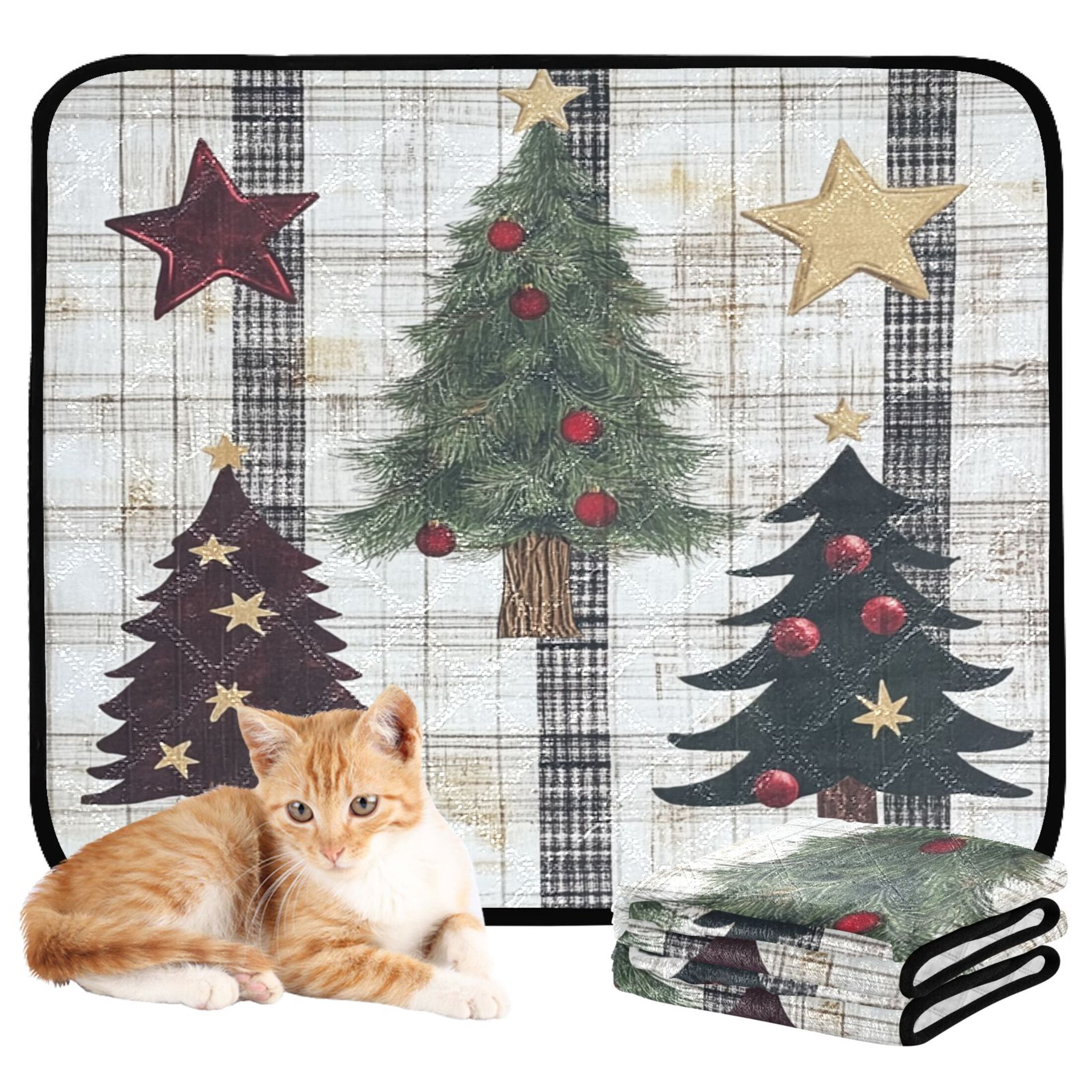 Qxltty Christmas Trees on Black Lines Pattern Cat litter Pads Pet Set of 3 Diaper Mats Center Anti-leakage Layer Absorbent Soft and Comfortable