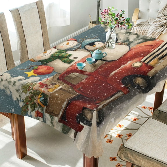 Qxltty Christmas Vintage Truck Square Tablecloth 60×60in Thick Wrinkle Resistant Heat Proof Durable Table Cover for Dining Table