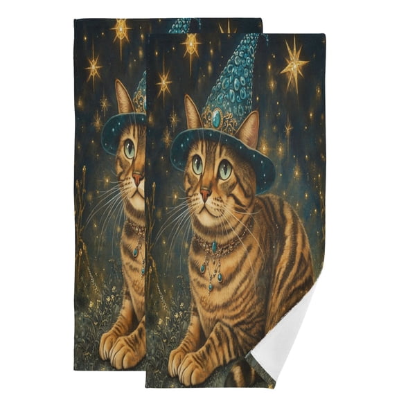 Qxltty Chubby Bengal Cat Face Towel Set of 2 Polyester Cotton Soft Bath Towels for Bathroom Kitchen Hotel Spa 28.3x14.4in