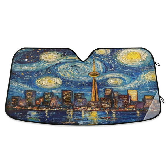 Qxltty City Night View Car Windshield Sunshades Foldable UV Rays Sun Visor Protector Keep Your Vehicle Cool 53×23.5in