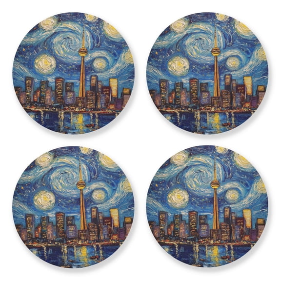 Qxltty City Night View Wooden Coasters Set of 4 Fun and Practical Perfectly Non-Slip Warm Home Accent