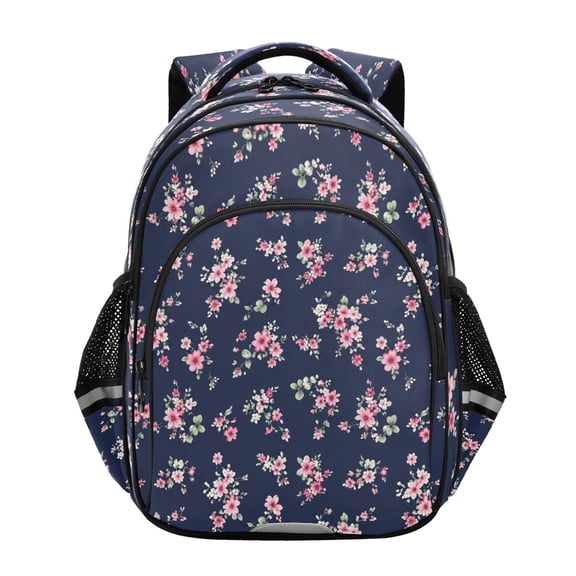 Qxltty Classic Navy Flower Backpack Lightweight Multi Pocket Daypack Reflective Bookbag with Adjustable Straps