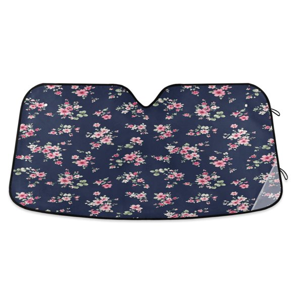 Qxltty Classic Navy Flower Car Windshield Sunshades Foldable UV Rays Sun Visor Protector Keep Your Vehicle Cool 55×27.6in