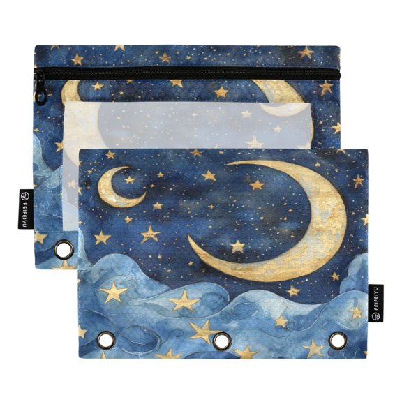 Qxltty Cloudy Sea Night Sky Pencil Pouches for 3 Ring Binder Clear Window Zipper Pencil Case for Office College Supplies