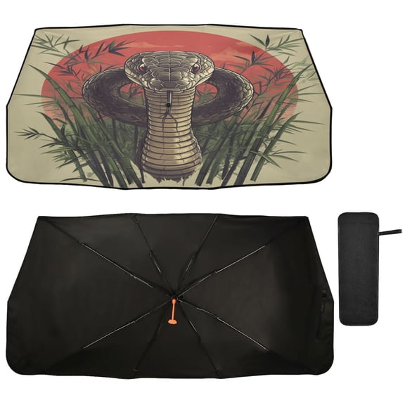 Qxltty Cobras Bamboo Forest Car Windshield Sunshade Umbrella Quality Black Rubberized Fabric Can Effectively Block UV Rays Heat