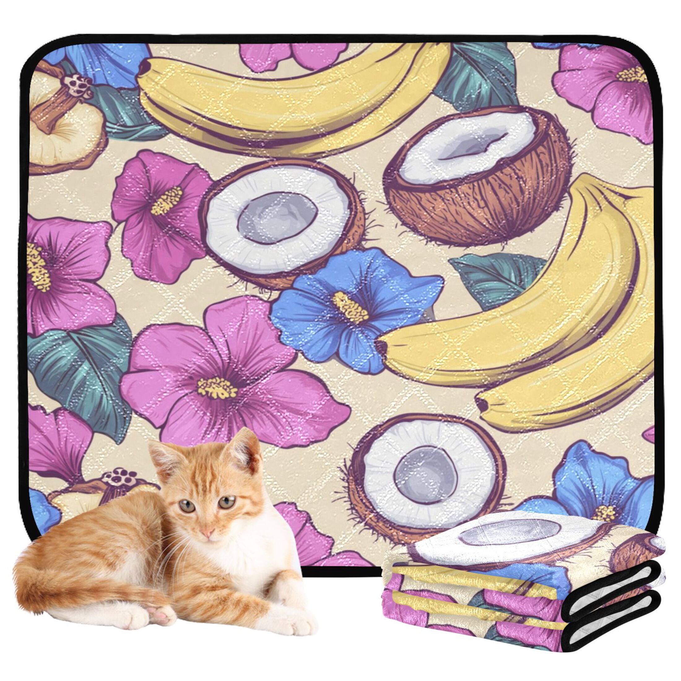 Qxltty Coconut Banana Pattern Cat litter Pads Pet Set of 3 Diaper Mats Center Anti-leakage Layer Absorbent Soft and Comfortable