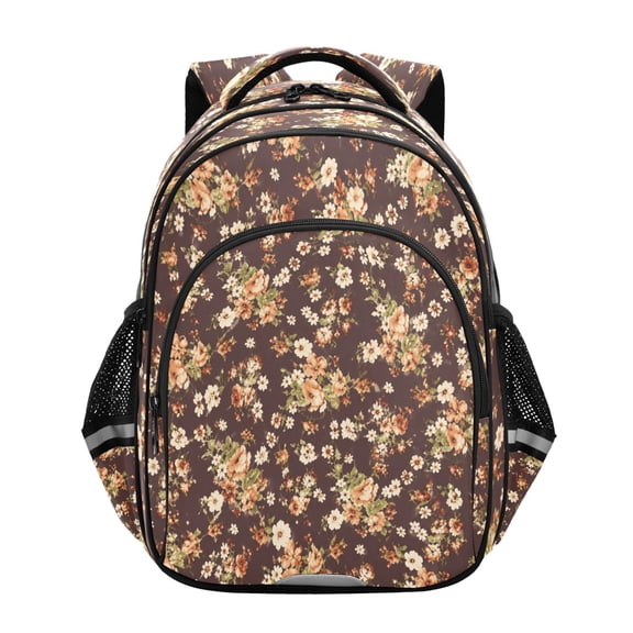 Qxltty Coffee Brown Ditsy Flower Backpack Lightweight Multi Pocket Daypack Reflective Bookbag with Adjustable Straps