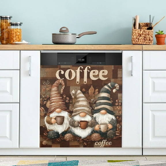 Qxltty Coffee Gnomes Magnetic Dishwasher Sticker Refrigerator Cover Washing Machine Panel Kitchen Appliance Decoration 2326in