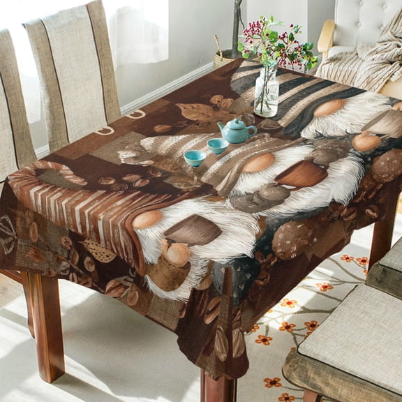 Qxltty Coffee Gnomes Square Tablecloth 54×54in Thick Wrinkle Resistant Heat Proof Durable Table Cover for Dining Table