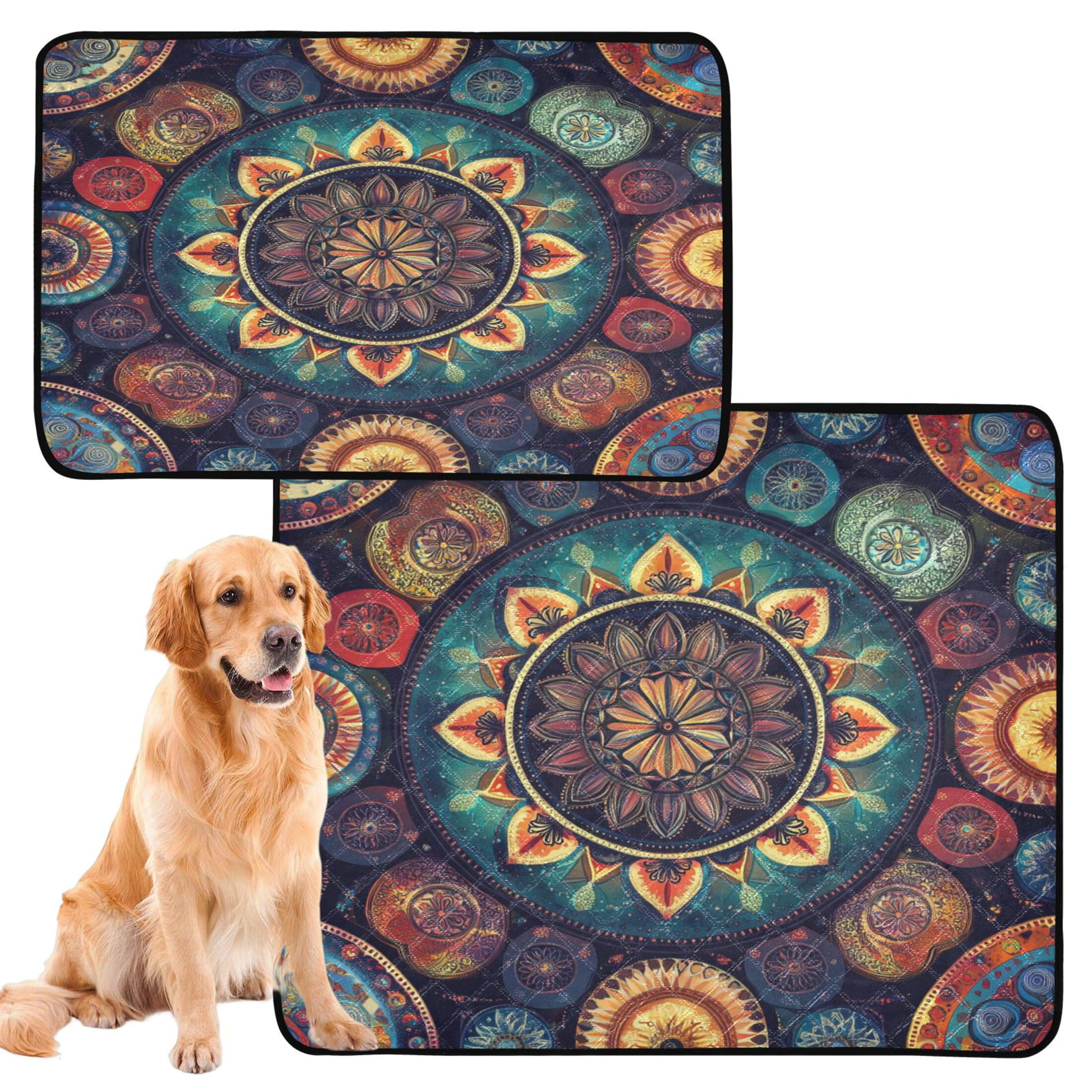 Qxltty Colorful Boho Patterns Cat litter Pads Pet Set of 2 Diaper Mats Center Anti-leakage Layer Absorbent Soft and Comfortable