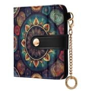 Qxltty Colorful Boho Patterns Ladies Wallet Rfid Slim Thin Compact Credit Card Women Wallet Zipper Coin Pocket and ID Window for Female Gifts