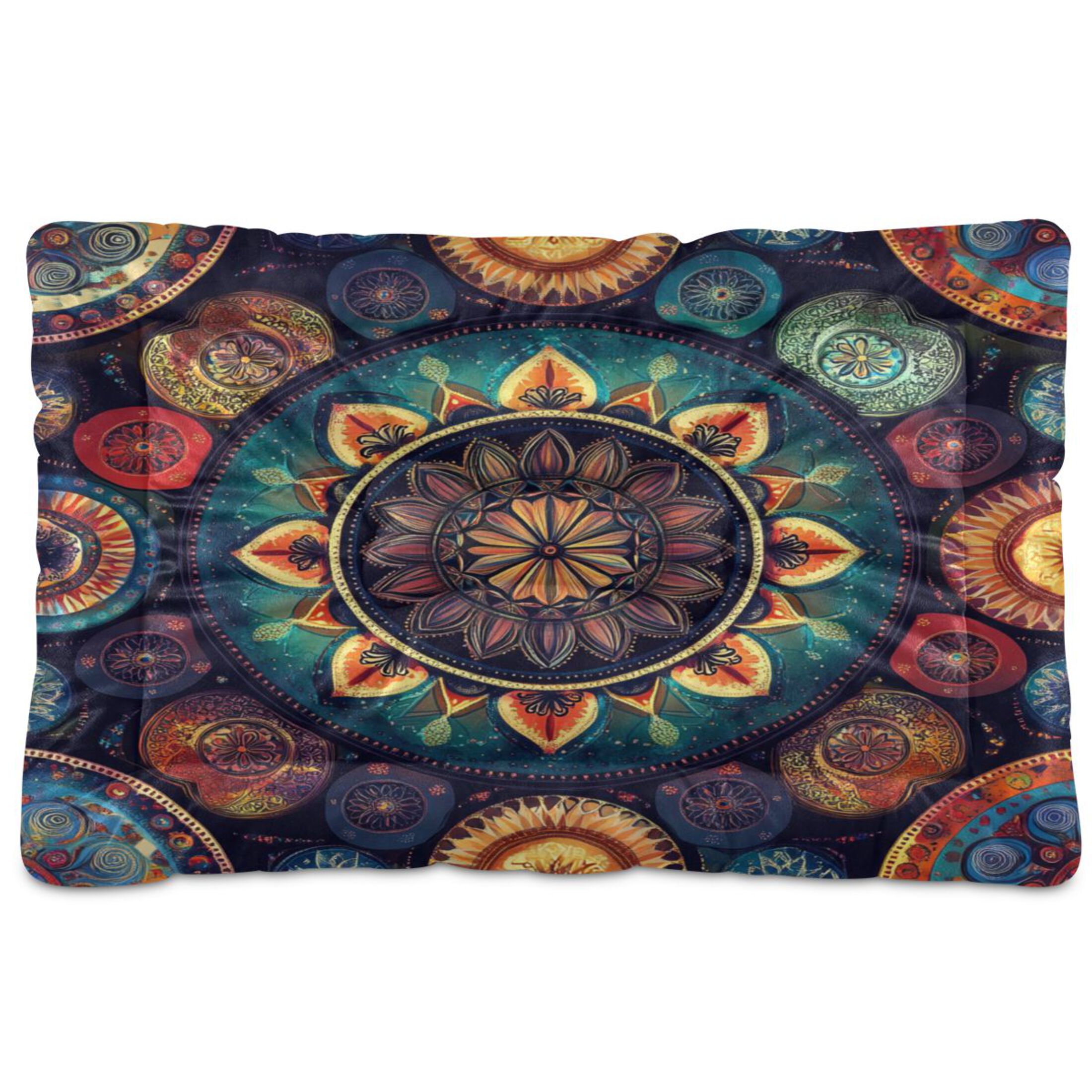 Qxltty Colorful Boho Patterns Ped Pad Wear-resistant and Hard to Bite Through Sleeping Pad for Small Medium Large Dogs Winter Pet Bed 36×24in