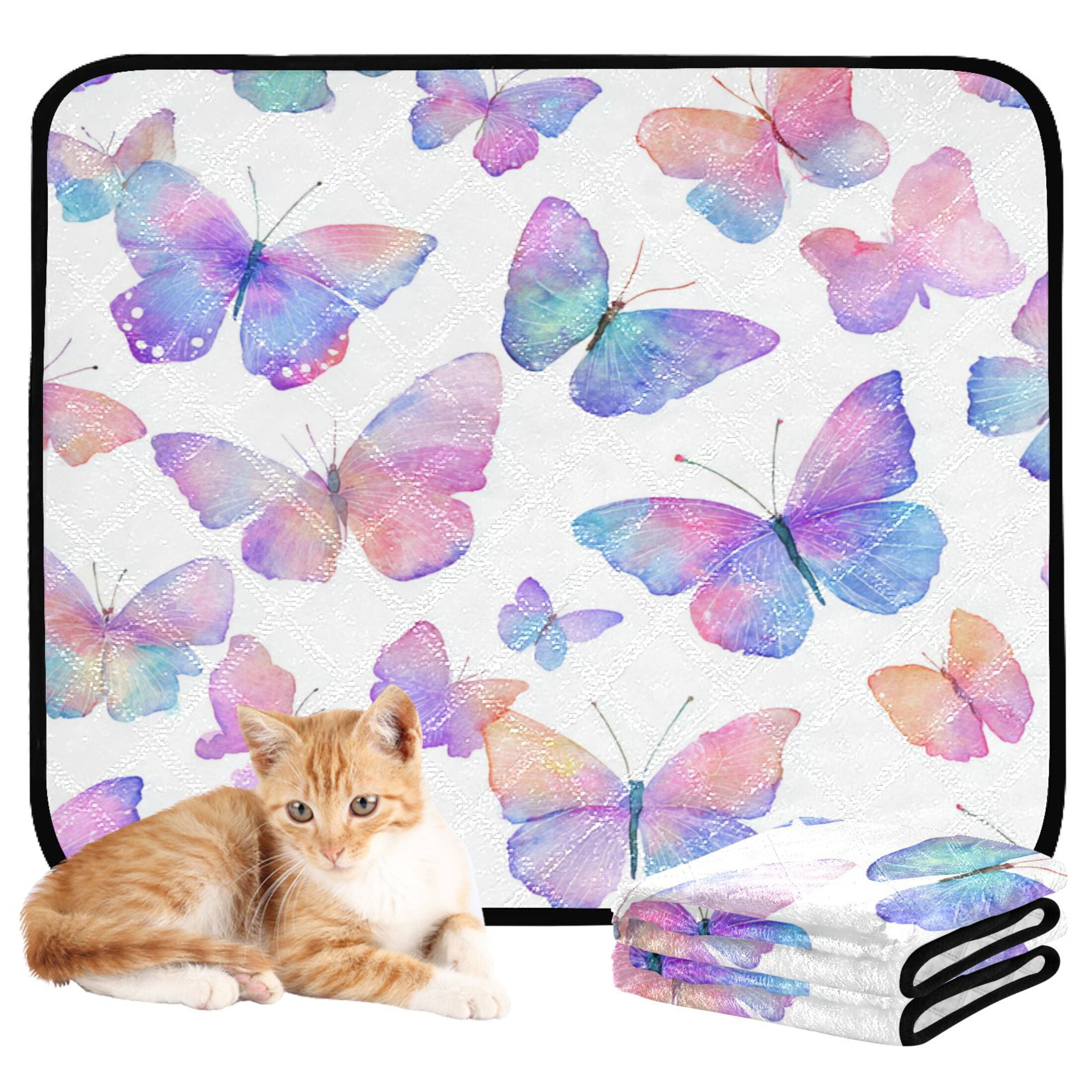 Qxltty Colorful Butterflies Cat litter Pads Pet Set of 3 Diaper Mats Center Anti-leakage Layer Absorbent Soft and Comfortable