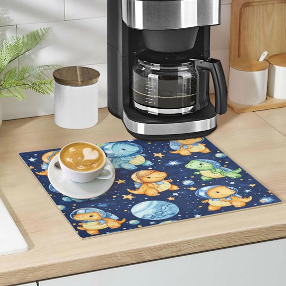 Qxltty Colorful Dinosaur Patterns Leather Drying Mat for Kitchen Countertops Coffee Mats Hide Stain Quickly Absorbs Water Tableware Decor