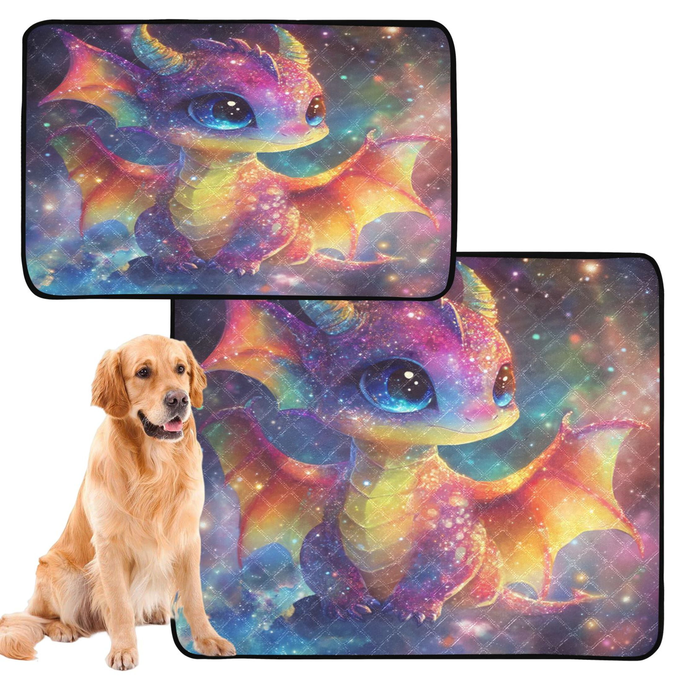 Qxltty Colorful Dragon Baby Cat litter Pads Pet Set of 2 Diaper Mats Center Anti-leakage Layer Absorbent Soft and Comfortable