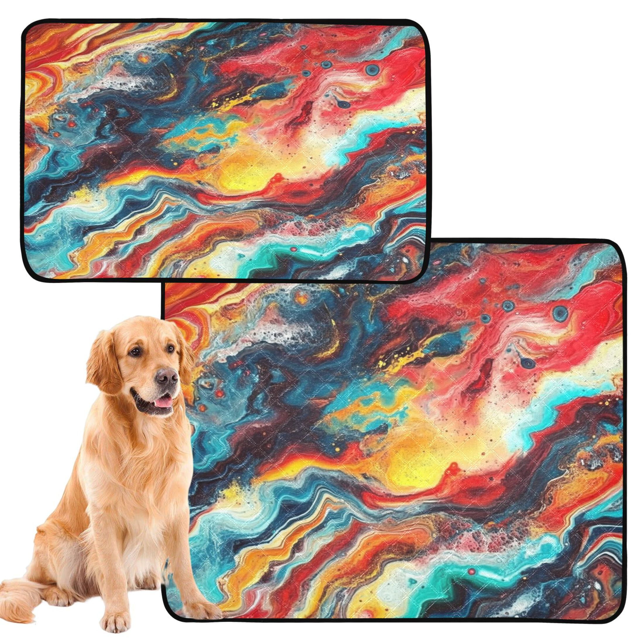 Qxltty Colorful Flow Patterns Cat litter Pads Pet Set of 2 Diaper Mats Center Anti-leakage Layer Absorbent Soft and Comfortable