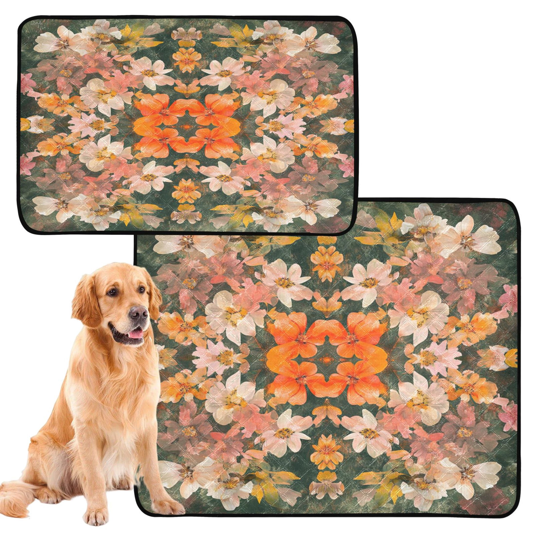 Qxltty Colorful Flower Bushes Cat litter Pads Pet Set of 2 Diaper Mats Center Anti-leakage Layer Absorbent Soft and Comfortable
