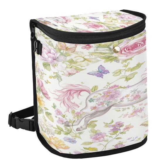 Qxltty Colorful Flowers Unicorns Pattern Car Trash Can with Lid Vehicle Backseat Hanging Leak Proof Storage Bin