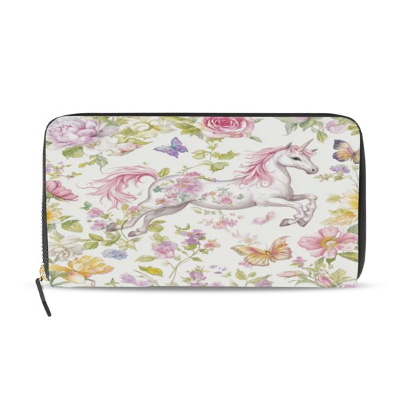 Qxltty Colorful Flowers Unicorns Pattern Women's Leather Wallet Fashion Retro Multi Card Holder with Cell Phone Pocket Mothers Day Gifts