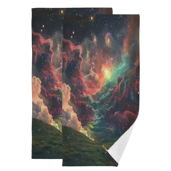 Qxltty Colorful Galaxy Face Towel Set of 2 Polyester Cotton Soft Bath Towels for Bathroom Kitchen Hotel Spa 28.3x14.4in