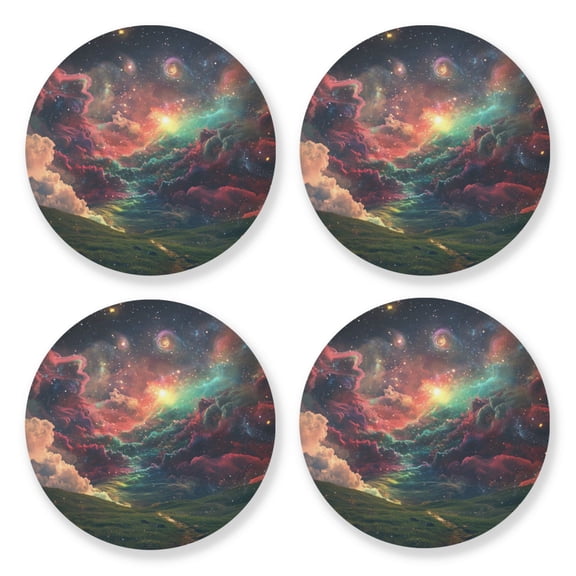 Qxltty Colorful Galaxy Wooden Coasters Set of 4 Fun and Practical Perfectly Non-Slip Warm Home Accent