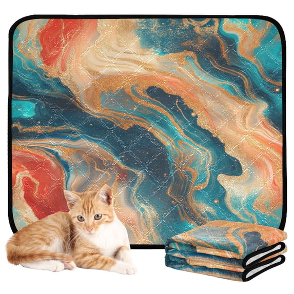 Qxltty Colorful Gilt Marble Cat litter Pads Pet Set of 3 Diaper Mats Center Anti-leakage Layer Absorbent Soft and Comfortable