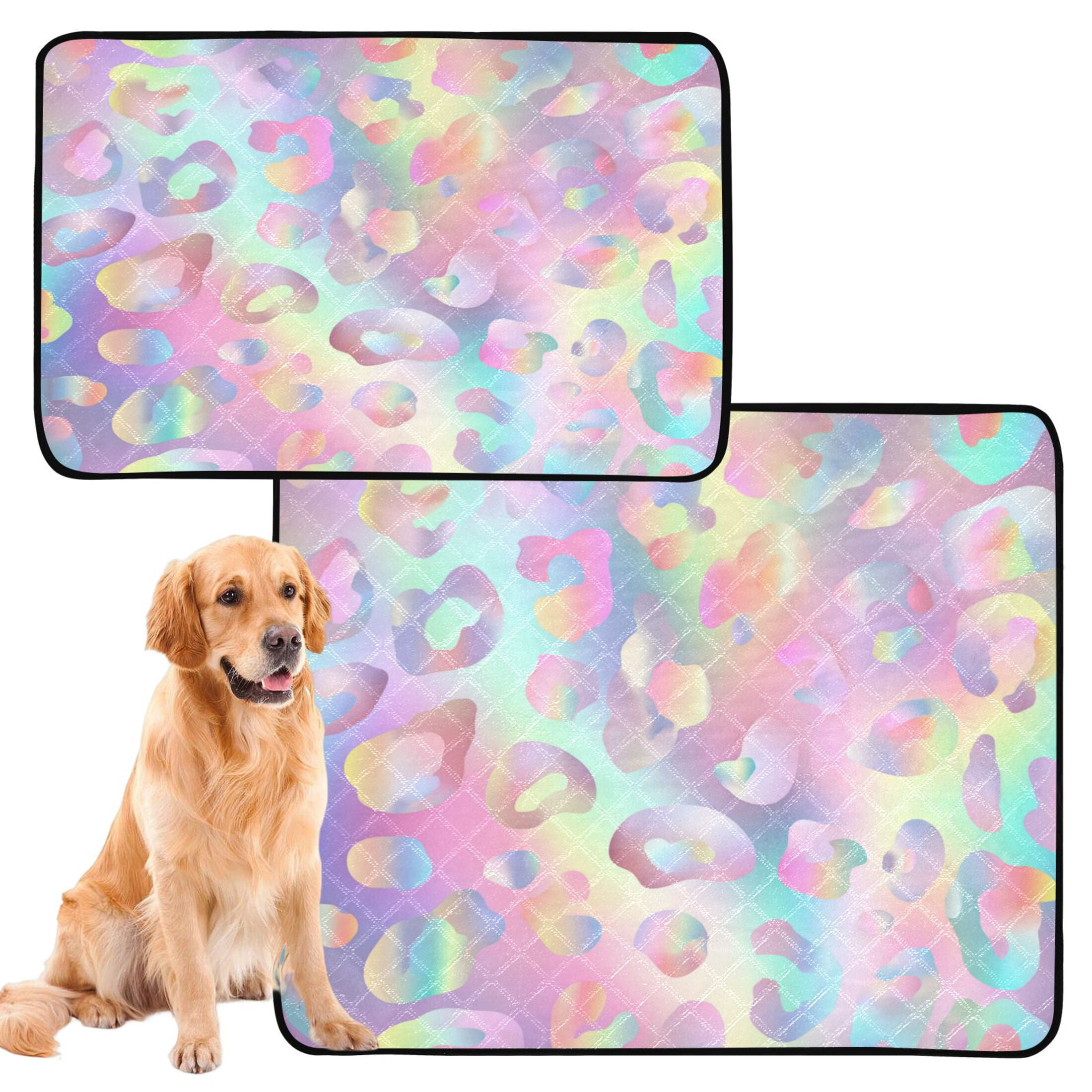 Qxltty Colorful Leopard Print Cat litter Pads Pet Set of 2 Diaper Mats Center Anti-leakage Layer Absorbent Soft and Comfortable
