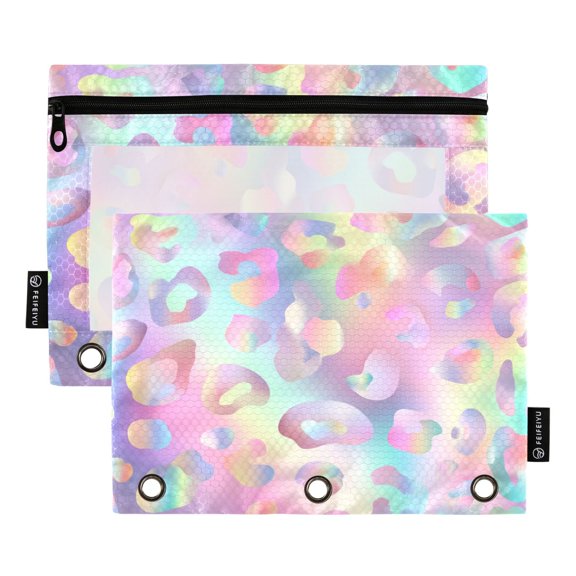 Qxltty Colorful Leopard Print Pencil Pouches for 3 Ring Binder Clear Window Zipper Pencil Case for Office College Supplies