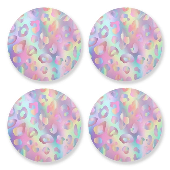 Qxltty Colorful Leopard Print Wooden Coasters Set of 4 Fun and Practical Perfectly Non-Slip Warm Home Accent