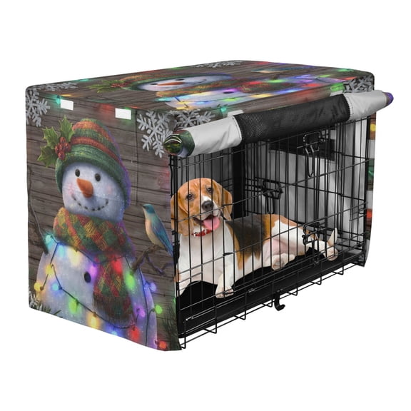Qxltty Colorful Light Snowman Crate Cover Durable Oxford Cloth Pet Kennel Sunshade Universal Fit for 47in Wire Cage