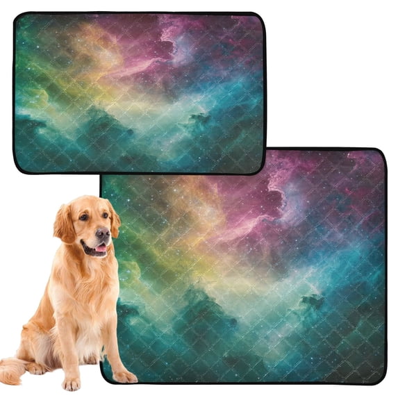 Qxltty Colorful Milky Way Cat litter Pads Pet Set of 2 Diaper Mats Center Anti-leakage Layer Absorbent Soft and Comfortable