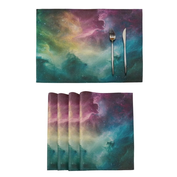 Qxltty Colorful Milky Way Placemats Set of 4 Heat Resistant Non-Slip Place mat for Dining Table Washable Durable Polyester Woven Table Decorations