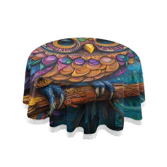 Qxltty Complex Camo Owl Round Tablecloth 60 Inch Dia Washable Table Cover with Dust-Proof Wrinkle Resistant for Restaurant Picnic Indoor and Outdoor Dining