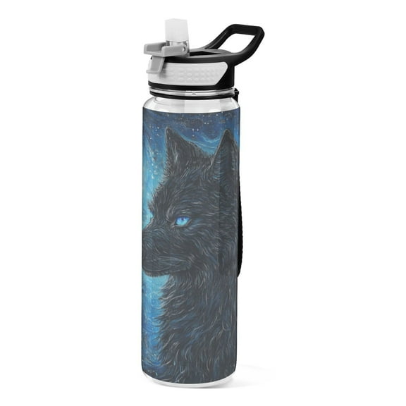 Qxltty Cool Black Wolf Water Bottle 32 oz with Straw BPA Free Reusable Fitness Sport Bottle Perfect for Travel School Outdoors and Gym