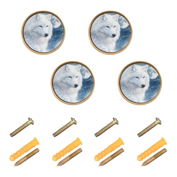 Qxltty Cool White Wolf Cabinet Knobs Kitchen Drawer Knobs Round Door Pulls Dressing Table Wardrobe Closet Knob Handles Decorative Set of 4