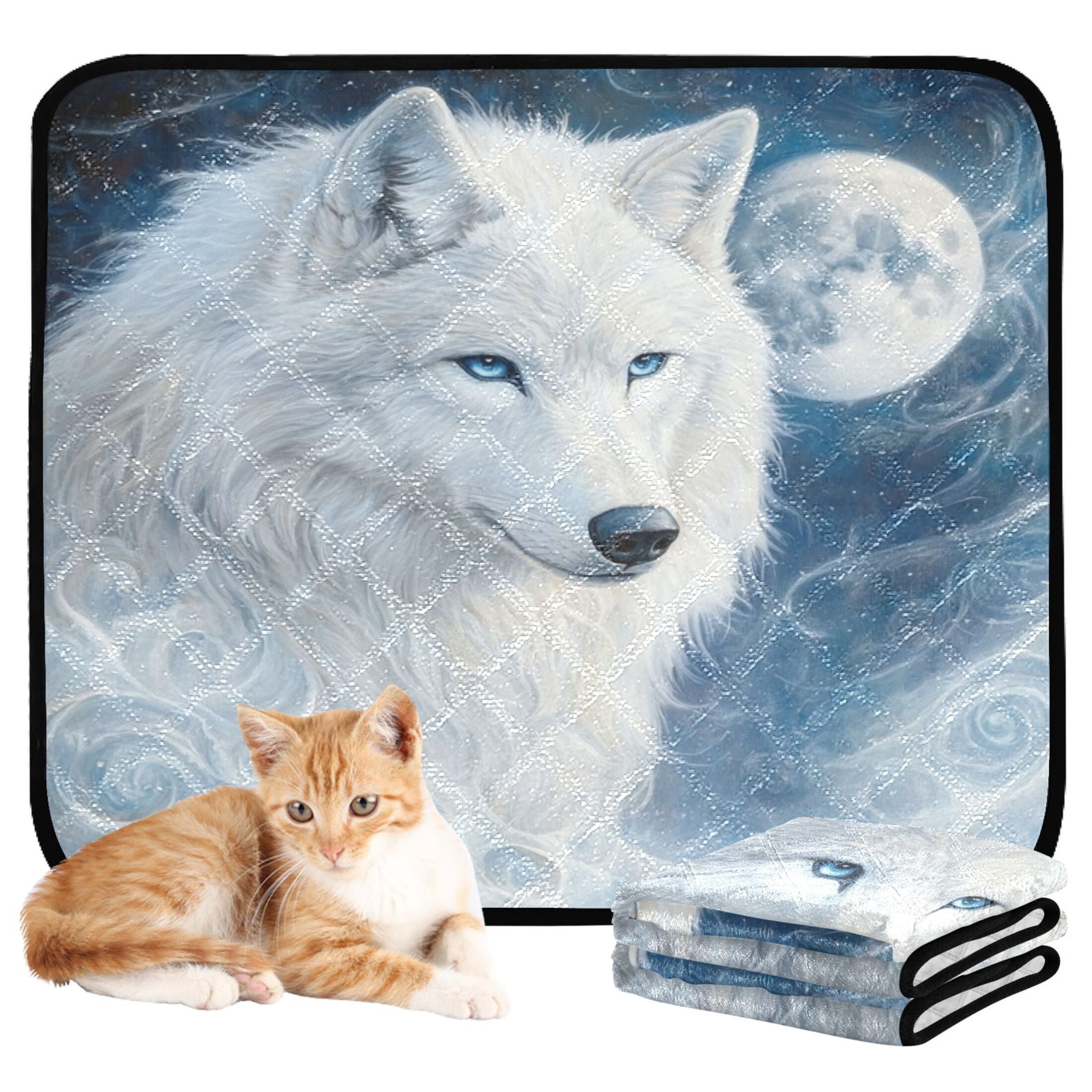 Qxltty Cool White Wolf Cat litter Pads Pet Set of 3 Diaper Mats Center Anti-leakage Layer Absorbent Soft and Comfortable