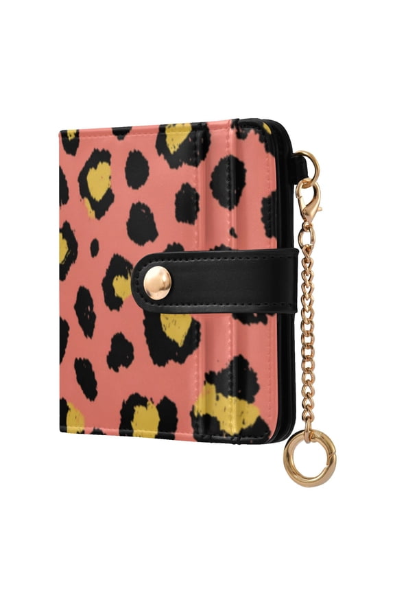 Coral Pink Leopard Ladies Wallet Rfid Slim Thin Compact Credit Card Women Wallet Zipper Coin Pocket and ID Window for Female Gifts