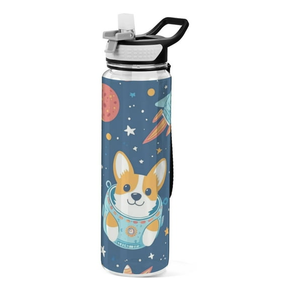 Qxltty Corgi Rocket Element Pattern Water Bottle 32 oz with Straw BPA Free Reusable Fitness Sport Bottle Perfect for Travel School Outdoors and Gym