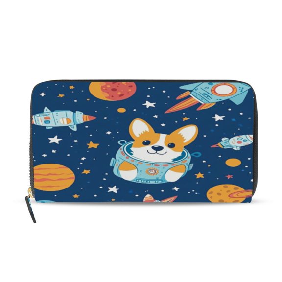 Qxltty Corgi Rocket Element Pattern Women's Leather Wallet Fashion Retro Multi Card Holder with Cell Phone Pocket Mothers Day Gifts
