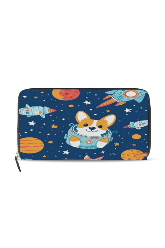 Corgi Rocket Element Pattern Women's Leather Wallet Fashion Retro Multi Card Holder with Cell Phone Pocket Mothers Day Gifts