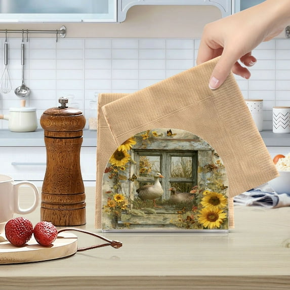 Qxltty Country Goose Acrylic Napkin Holder Set of 2 Transparent Dining Table Kitchen Cafeteria Home Decor 4.1x4.9x1.97in